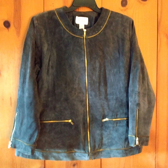 Linea by Louis Dell' Olio Suede Zippered Jacket with Zipper Detail - Picture 1 of 9